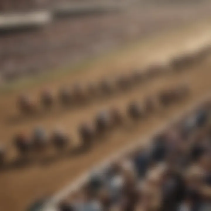 An intricate racetrack filled with spectators and horses at the Derby