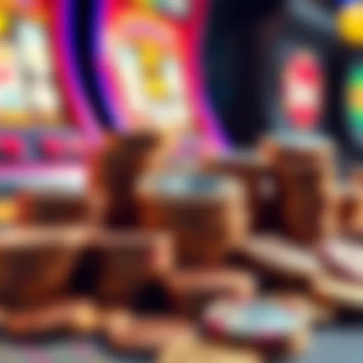 A colorful display of coins and tokens symbolizing the benefits and strategies of playing gold pays slot machines