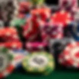 Diverse Poker Chips Collection Illustration showing a variety of poker chips in different colors and denominations