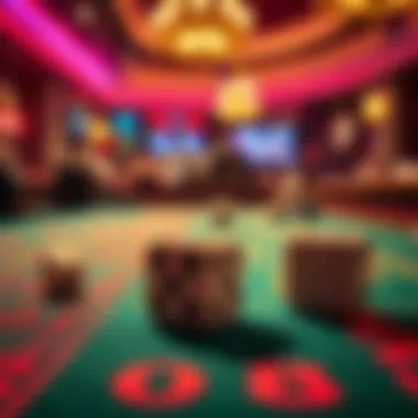 Close-up view of dice on a craps table during gameplay