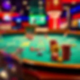 A vibrant craps table setup with colorful chips and dice