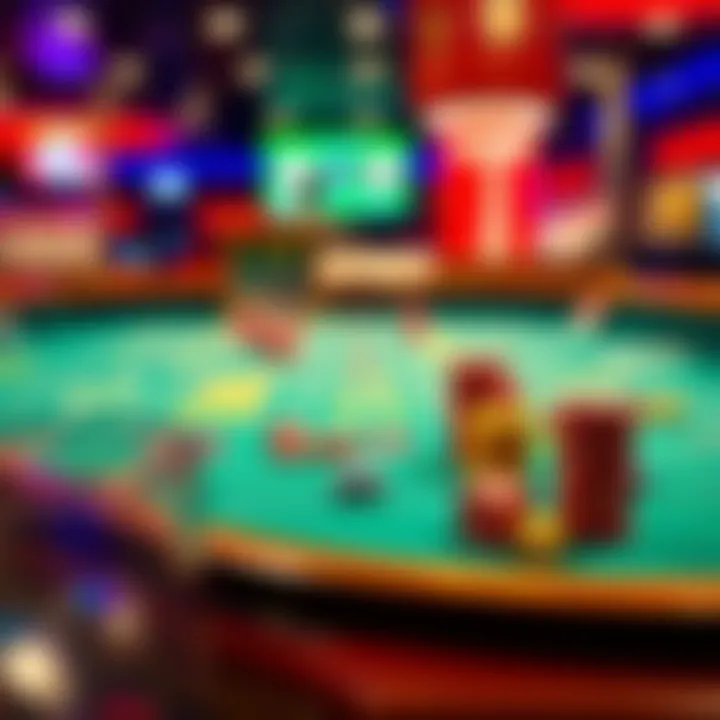 A vibrant craps table setup with colorful chips and dice