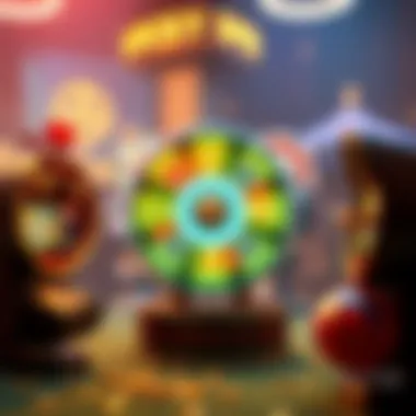 Illustration of different gaming mechanics within the Lucky Spin app.