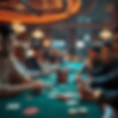 Lively Poker Atmosphere A group of players enjoying a lively poker game at a casino table.