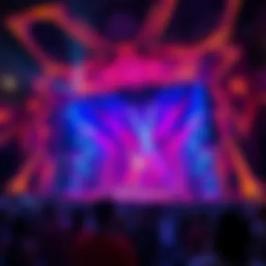 The intricate stage design showcasing vibrant colors