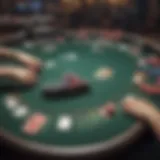 A detailed layout of an online poker table with virtual chips