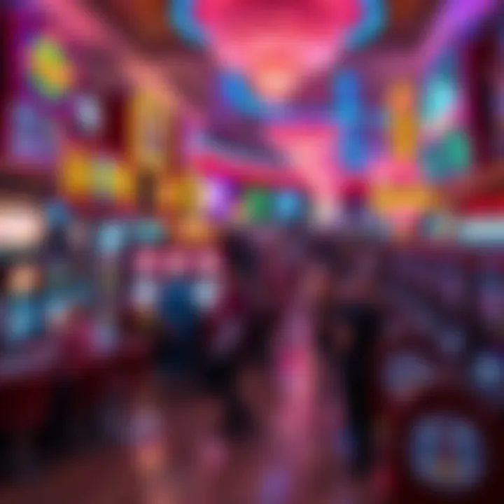Bustling Las Vegas Casino Atmosphere A panoramic view of a Las Vegas casino floor bustling with activity.