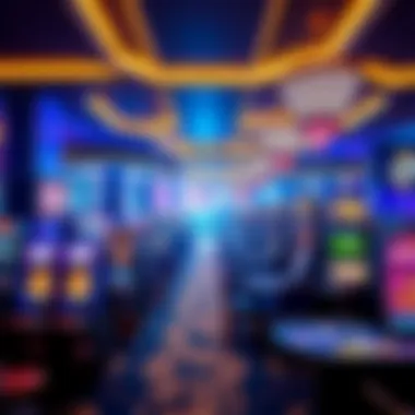 An overview of a vibrant casino floor filled with various gaming tables and slot machines.