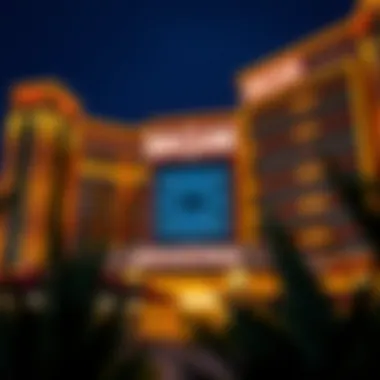 Nighttime Exterior of MGM Casino Arizona Exterior view of MGM Casino Arizona illuminated at night, highlighting its architectural grandeur