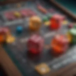 A vibrant Yahtzee game board with colorful dice