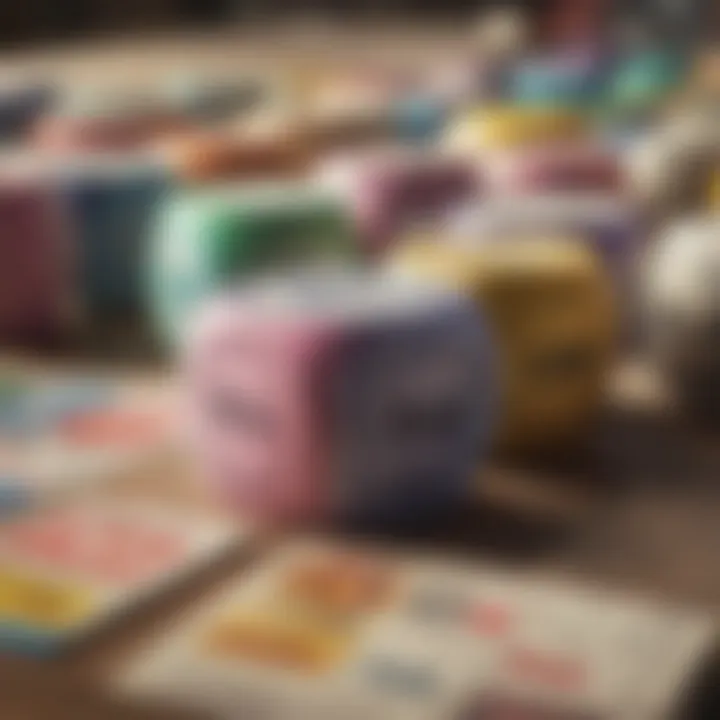 Colorful lottery tickets displayed on a table