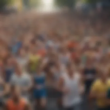 A diverse crowd cheering at a marathon event