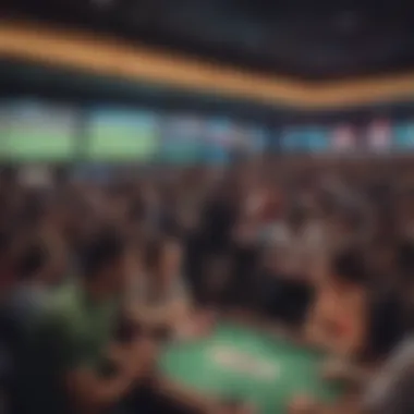 A lively gathering of sports fans watching a game at a Miami sportsbook