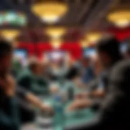 A vibrant view of a play club setting during a WPT event, showcasing players engaged in strategy and camaraderie.