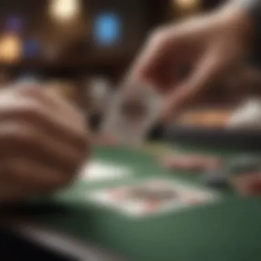 A quiet card shuffler in action during a poker game.