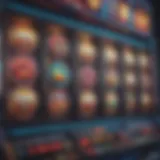 A close-up view of a slot machine displaying vibrant symbols and lights