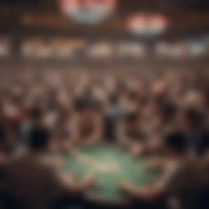 A crowded poker tournament venue filled with spectators