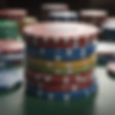 Stacked Poker Stars Chips A close-up of a stack of Poker Stars chips on a poker table